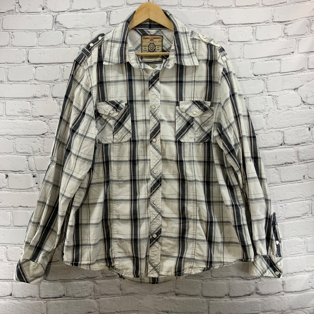 Supply Co USA Western Shirt Pearl Snap Mens Sz XL Plaid Rodeo Cowboy